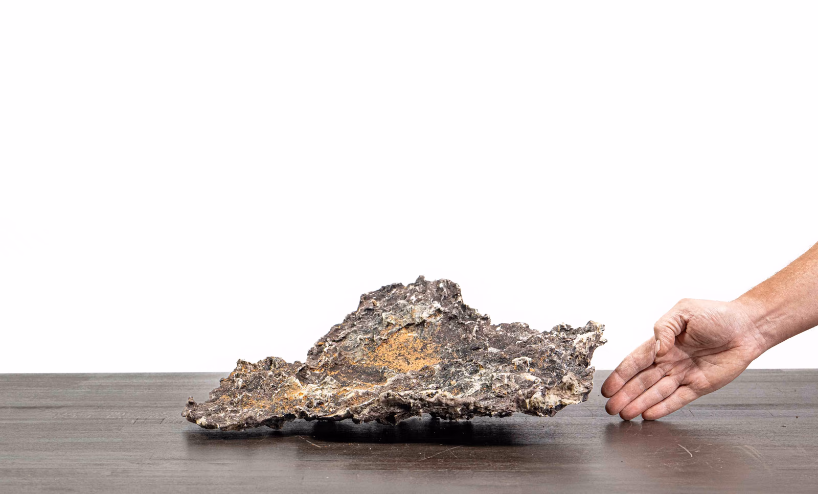 Flache schräge Ansicht von Slab No. 65 mit dunklen, hellen und rostfarbenen Oberflächenpartien
